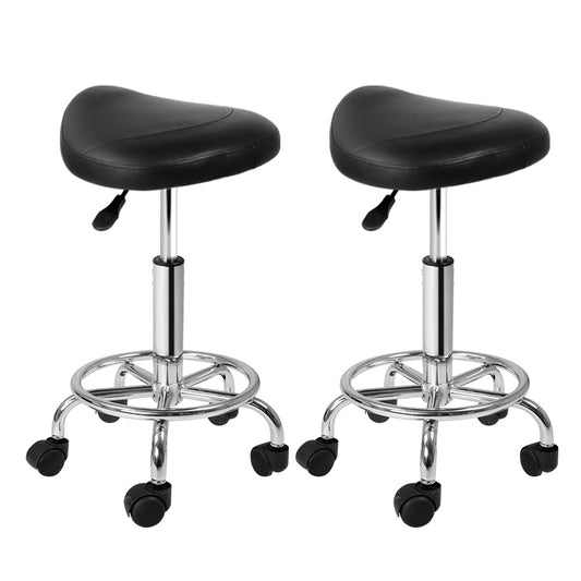 Artiss Salon Stool Saddle Swivel Chair Black x2