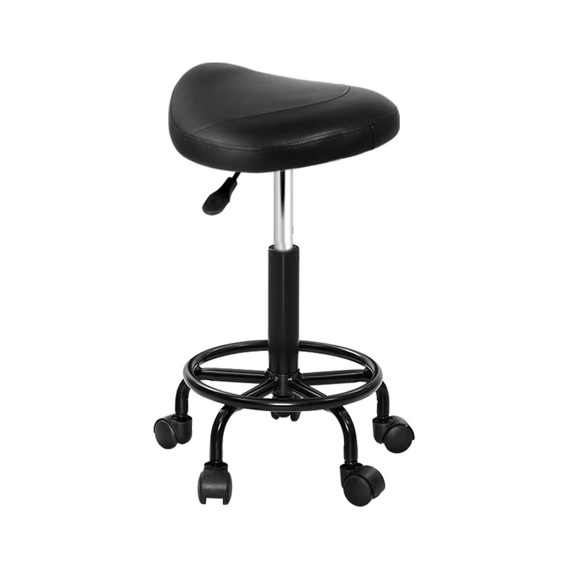 Artiss Salon Stool Saddle Swivel Chair Black