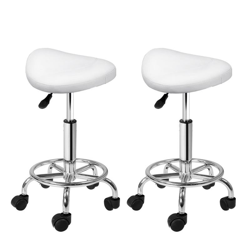 Artiss Salon Stool Saddle Swivel Chair White 2 Pack