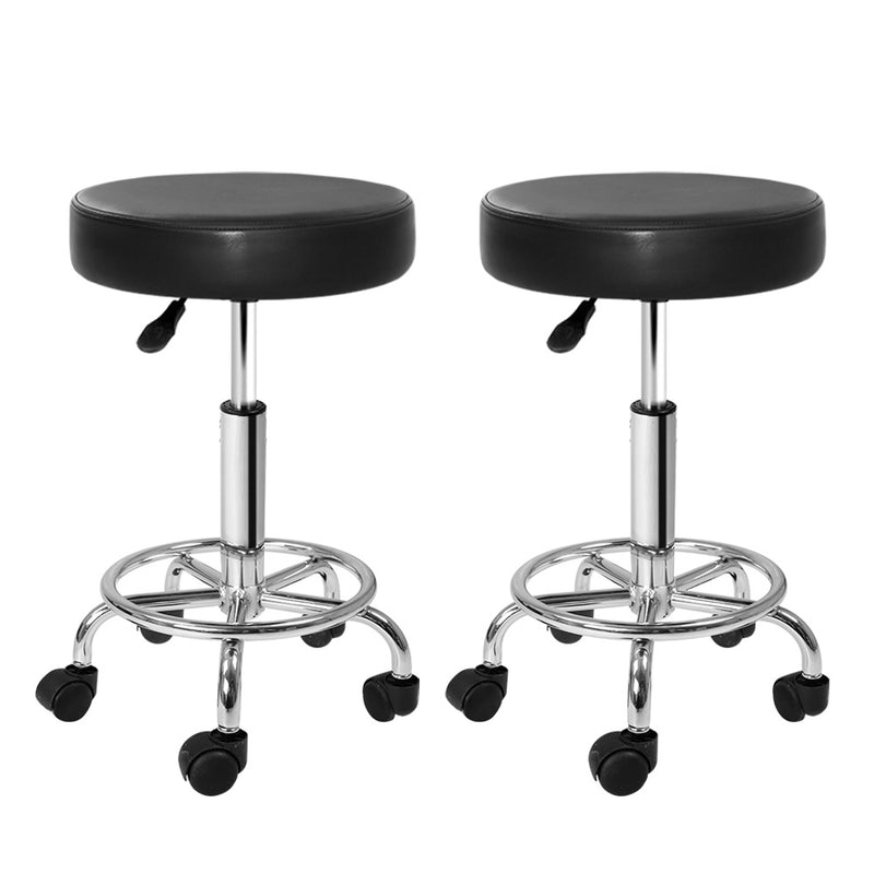 Artiss Salon Stool Swivel Chair Black Round 2 Pack