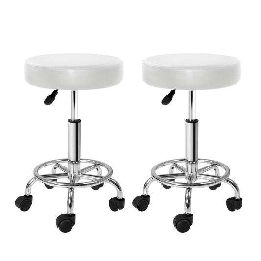 Artiss Salon Stool Swivel Chair White Round x2
