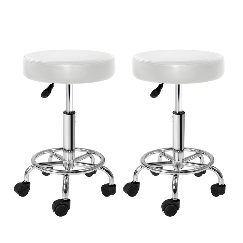 Artiss Salon Stool Swivel Chair White Round x2
