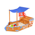 Keezi Kids Sandpit Wooden Boat 165cm w/ Canopy Bench Seat