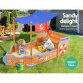 Keezi Kids Sandpit Wooden Boat 165cm w/ Canopy Bench Seat