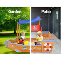 Keezi Kids Sandpit Wooden Boat 165cm w/ Canopy Bench Seat
