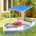 Keezi Kids Wooden Sandpit Boat with Canopy & Flag Blue