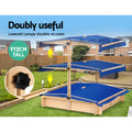 Keezi Kids Sandpit Wooden Sandbox Sand Pit with Canopy Bench Seat Toys 101cm
