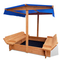 Keezi Kids Sandbox 120cm Wooden Sandpit with Canopy Seat
