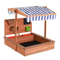 Keezi 110cm Wooden Sandbox Canopy Kids Sandpit With Cover Outdoor