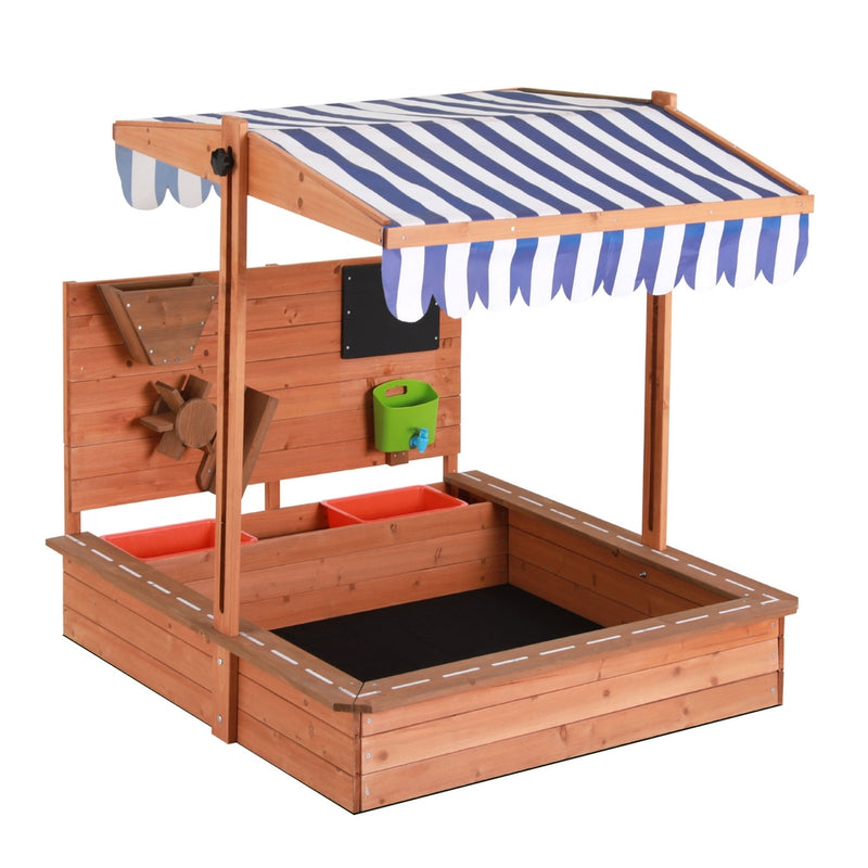Keezi 110cm Wooden Sandbox Canopy Kids Sandpit With Cover Outdoor