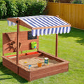 Keezi 110cm Wooden Sandbox Canopy Kids Sandpit With Cover Outdoor