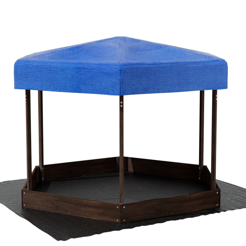 Keezi Kids Sandbox Hexagon 182cm with Canopy Wooden Sand Pit