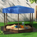 Keezi Kids Sandbox Hexagon 182cm with Canopy Wooden Sand Pit