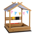 Keezi 146cm Wooden Sandbox w/ Canopy Water Basin & Toys