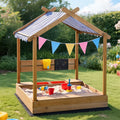 Keezi 146cm Wooden Sandbox w/ Canopy Water Basin & Toys