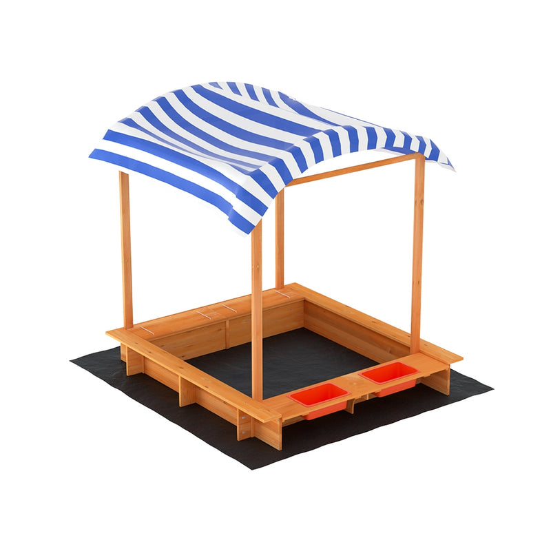 Keezi Wooden Sandpit 146cm with Canopy Water Basin
