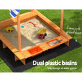 Keezi Wooden Sandpit 146cm with Canopy Water Basin