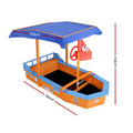 Keezi Wooden Sandpit Boat 150cm w/ Canopy Bench Seat Beach Toys
