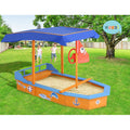 Keezi Wooden Sandpit Boat 150cm w/ Canopy Bench Seat Beach Toys