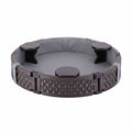 Kids Outdoor Sandpit Toys Sandbox 121cm Round Brown 3 Seats Cover Liner