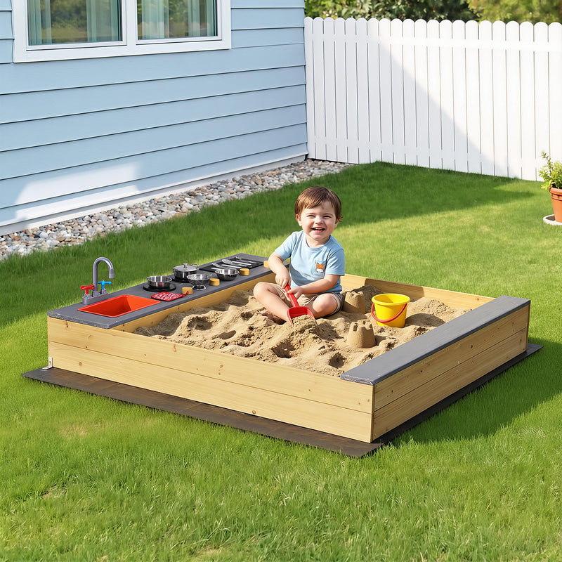 Keezi Wooden Sandpit Outdoor Kids Toy Box Mud Kitchen Sink Storage