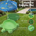 Keezi Kids Sandpit Turtle Sandbox Toys with Umbrella Lid Green 8 Accessories 3+