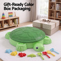Keezi Kids Sandpit Turtle Sandbox Toys with Umbrella Lid Green 8 Accessories 3+