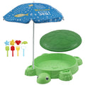 Keezi Kids Sandpit Turtle Sandbox Toys with Umbrella Lid Green 8 Accessories 3+