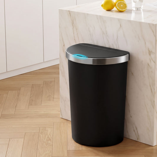 Devanti 50L Sensor Bin D-Shape Trash Can Kitchen Smart Rubbish Bin Black