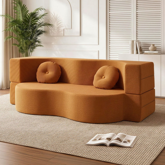 Artiss Folding Sofa Bed Floor Couch 2-in-1 Convertible Futon Loveseat Orange