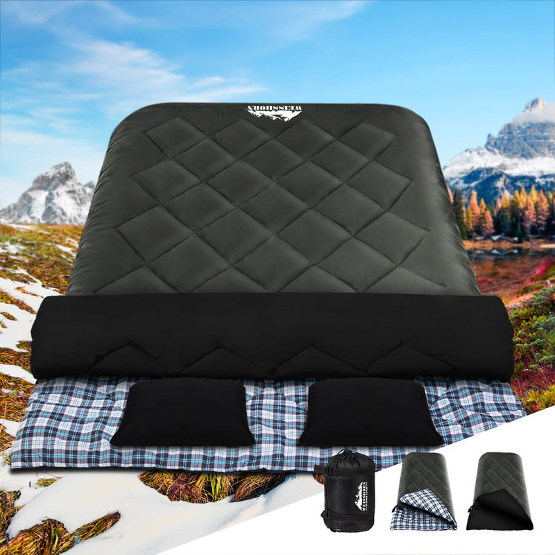 Weisshorn Sleeping Bag Bags Double Camping Hiking Tent Thermal Grey -10°C-15°C