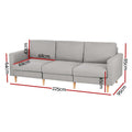 Artiss 3 Seater Sofa 225cm Grey Linen Fabric Couch