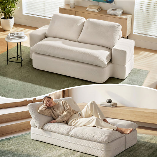 Artiss Folding Sofa Bed 30D High-Density Foam Corduroy Beige