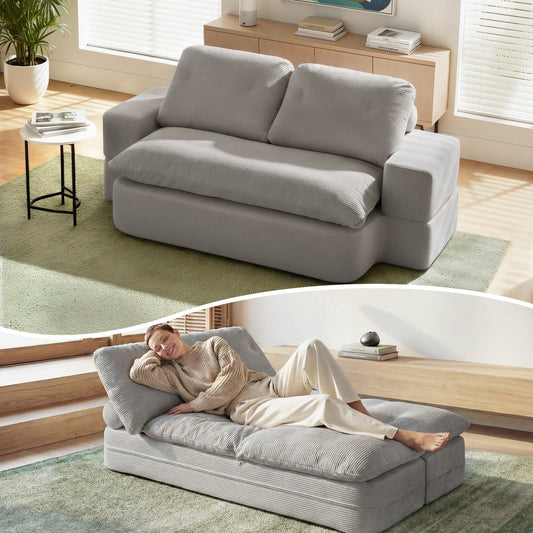 Artiss Convertible Sofa Bed Grey Corduroy 30D Foam Sleeper