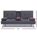 Artiss Sofa Bed 175cm Dark Grey Fabric Lounge Couch