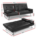 Artiss Sofa Bed 168cm Black PU Leather Couch
