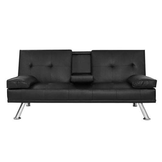 Artiss Sofa Bed 168cm Black PU Leather Couch