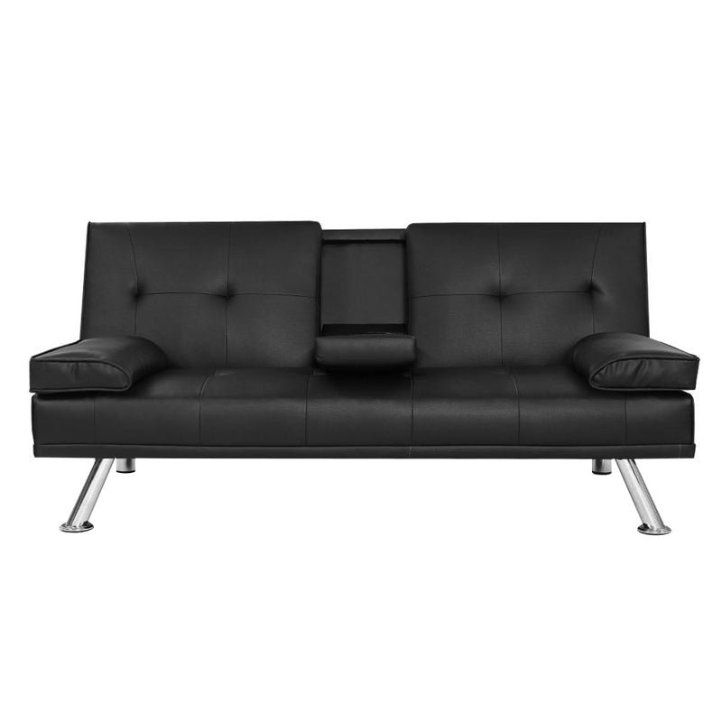 Artiss Sofa Bed 168cm Black PU Leather Couch