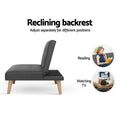 Artiss 1 Seater Sofa Bed Recliner Lounge Chair Linen Grey
