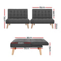 Artiss Single Sofa Bed Couch Grey Fabric 2 Seater