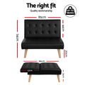 Artiss 2 Seater Sofa Bed Lounge Couch Black Fabric