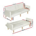 Artiss 3 Seater Sofa Bed Futon Couch Recliner Beige Fabric