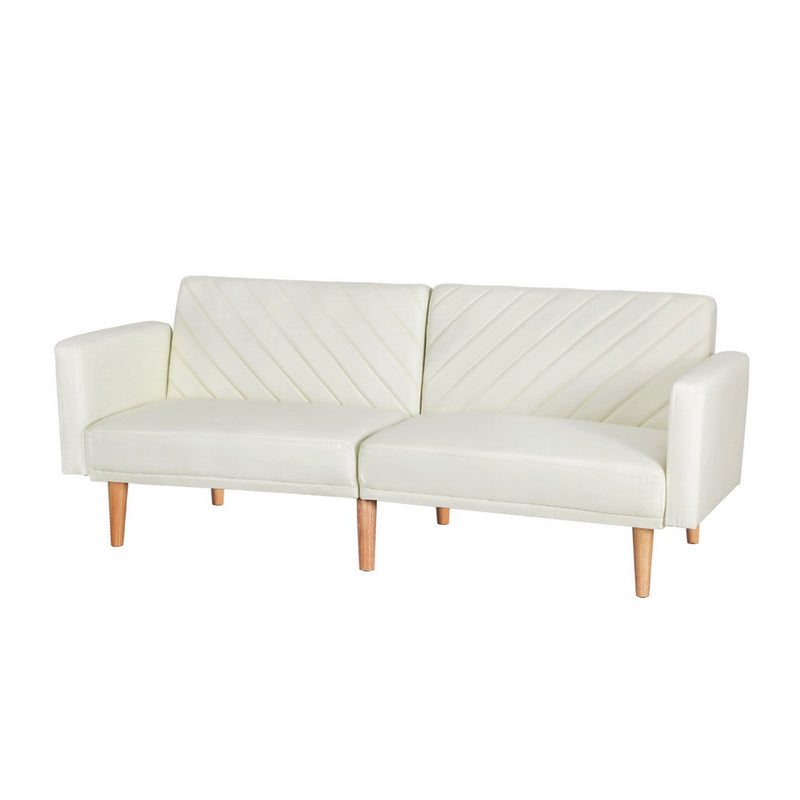 Artiss 3 Seater Sofa Bed Futon Couch Recliner Beige Fabric