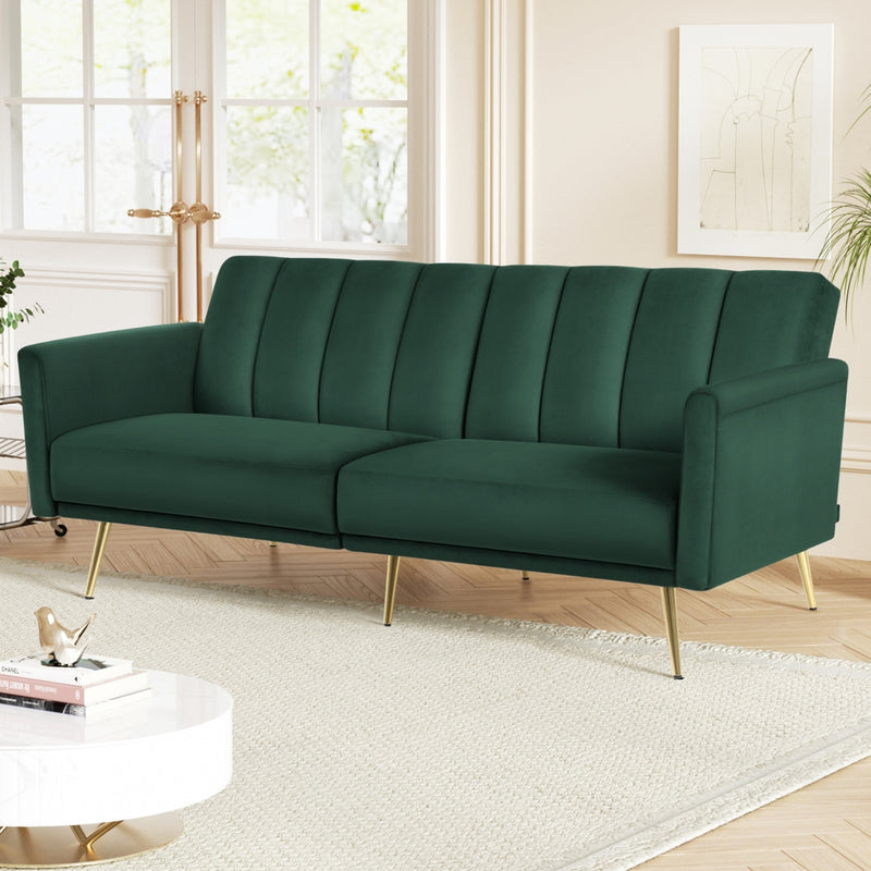 Artiss 3 Seater Sofa Bed Velvet Convertible Couch Recliner