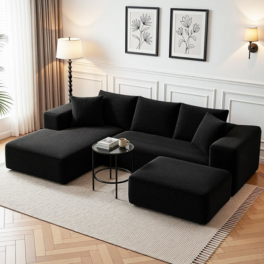 Artiss Modular Sofa Bed Ottoman Sectional Corduroy Black