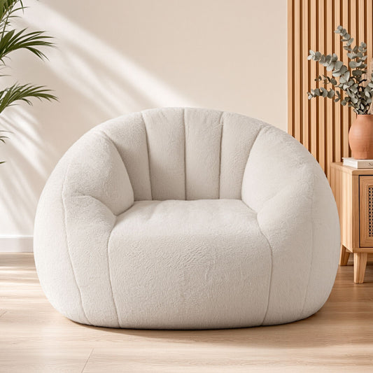 Artiss Single Small Boneless Couch Comfy Bean Bag for Living Room Faux Fur White