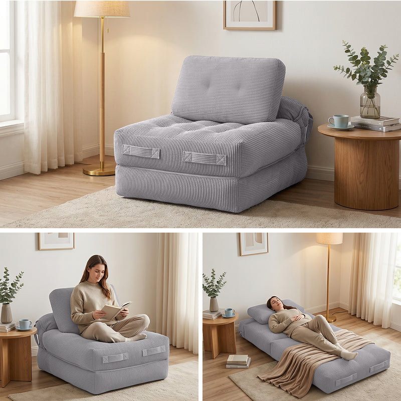 Artiss 1 Seater Corduroy Sofa Bed Pull Out Couch Grey