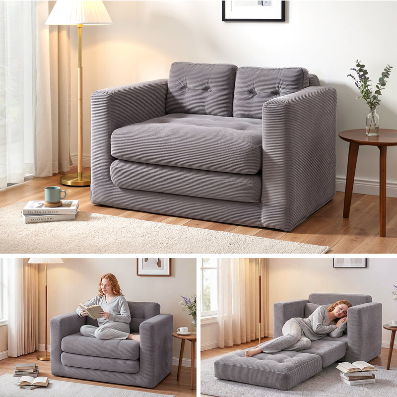Artiss 2 Seater Corduroy Sofa Bed Pull Out Grey