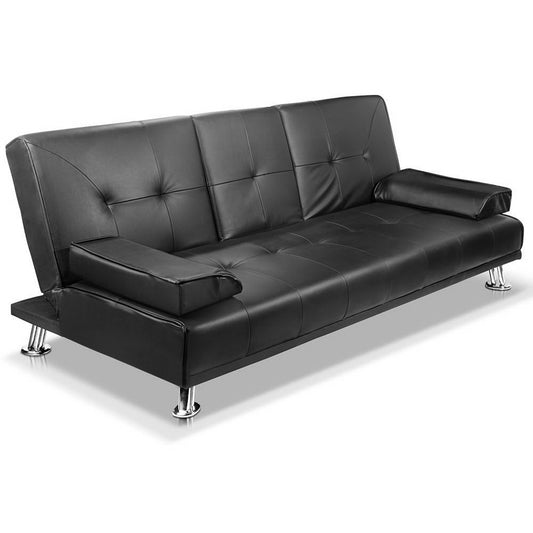 Artiss 3 Seater Sofa Bed Leather Lounge Recliner Cupholder