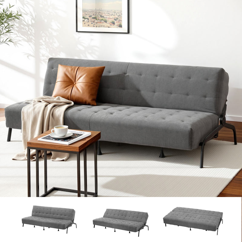 Artiss Sofa Bed 3-Seater 1.9m Grey Innerspring Couch Futon